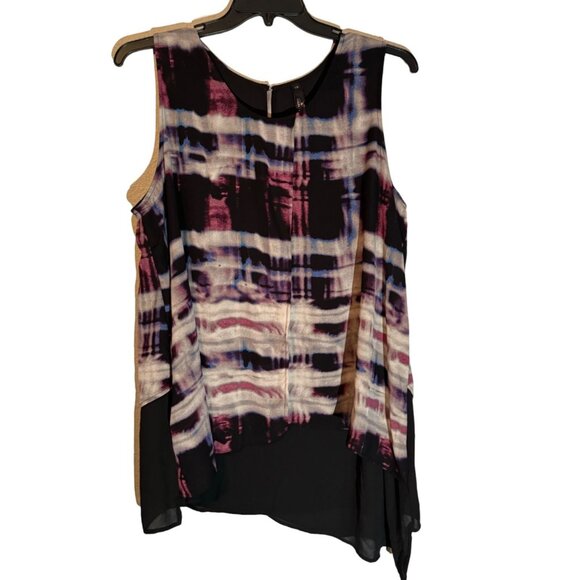 Melissa McCarthy Seven7 Women's Sleeveless Asymmetrical Hem Top Size 1X Multicol - Picture 1 of 12